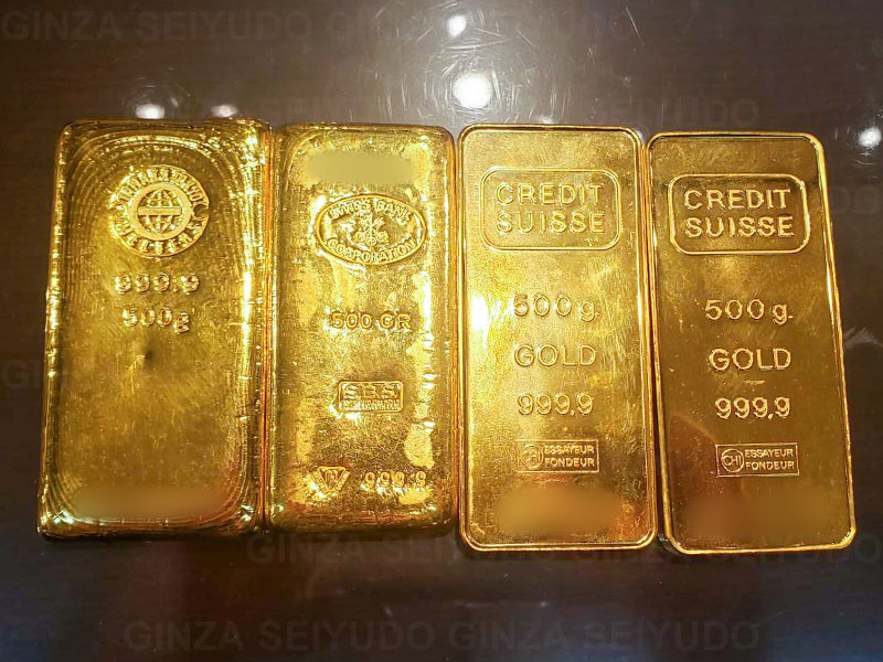 田中貴金属、スイスバンク(SWISS BANK)、クレディ・スイス(CREDIT SUISS)の金500gインゴット計4本を小分け加工し、一部をお買い取り 実績写真